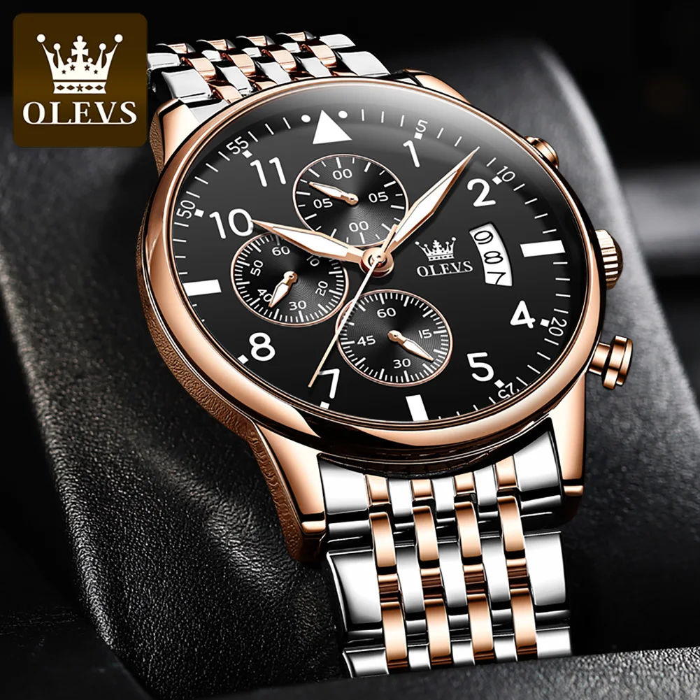 OLEVS Men's Watches Ouartz Watch For Man Multifunctional Watch Classics Style  Chronograph Wristwatch Waterproof Luminous Date