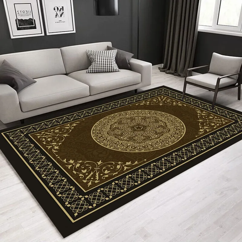 

Reese Velvet Short Fleece Living Room Carpet Bedroom Rug Parlor Traditional Chinese As One Wishes Pattern Brown Floor Decor Mat