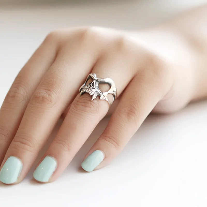 925 Sterling Silver Skeleton Head Punk ​Ring Adjustable Rings For Women Luxury Jewelry Wholesale