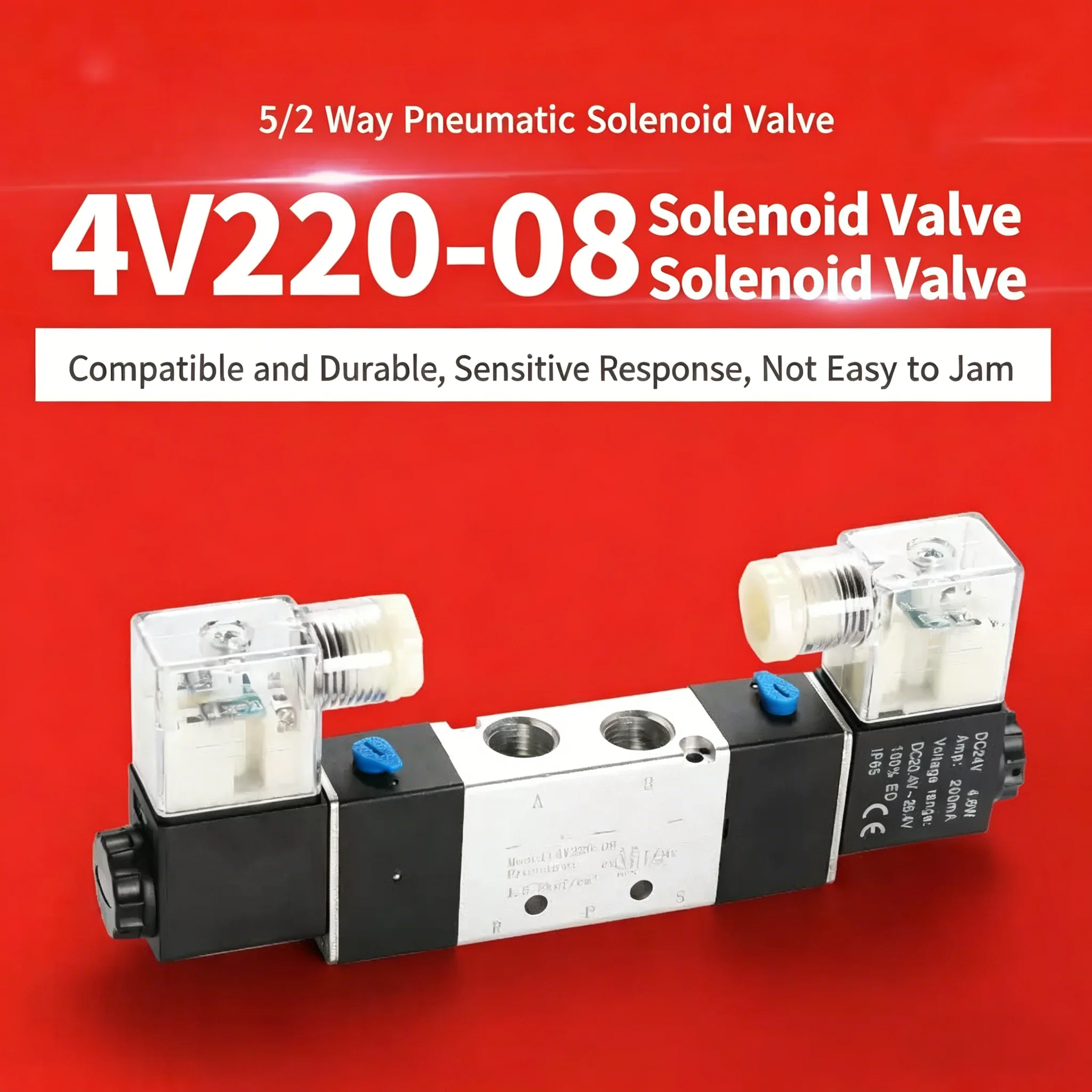 High Quality Solenoid Valve 220V Pneumatic 4V220-08 Air 5 Way 2 Position 1/4&quot Coil Alloy Internal DC 12V DC 24V AC110V