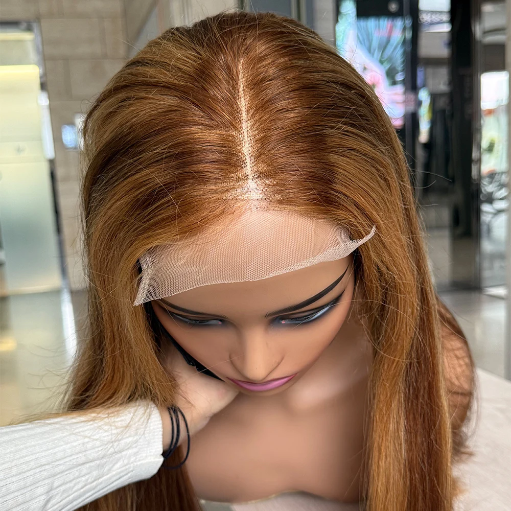 العظام مستقيم الفيتنامية مستقيم شعر بشري سميك الباروكات 350% الكثافة 5x5 الدانتيل إغلاق تسليط الضوء على P4/27 اللون الطبيعي للنساء #5