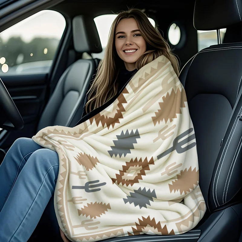 Blanket Southwestern Aztec Cactus Print Flannel Blanket Throw Blanket Warm Blanket Gift Blanket Soft Western Sofa Bed Decor