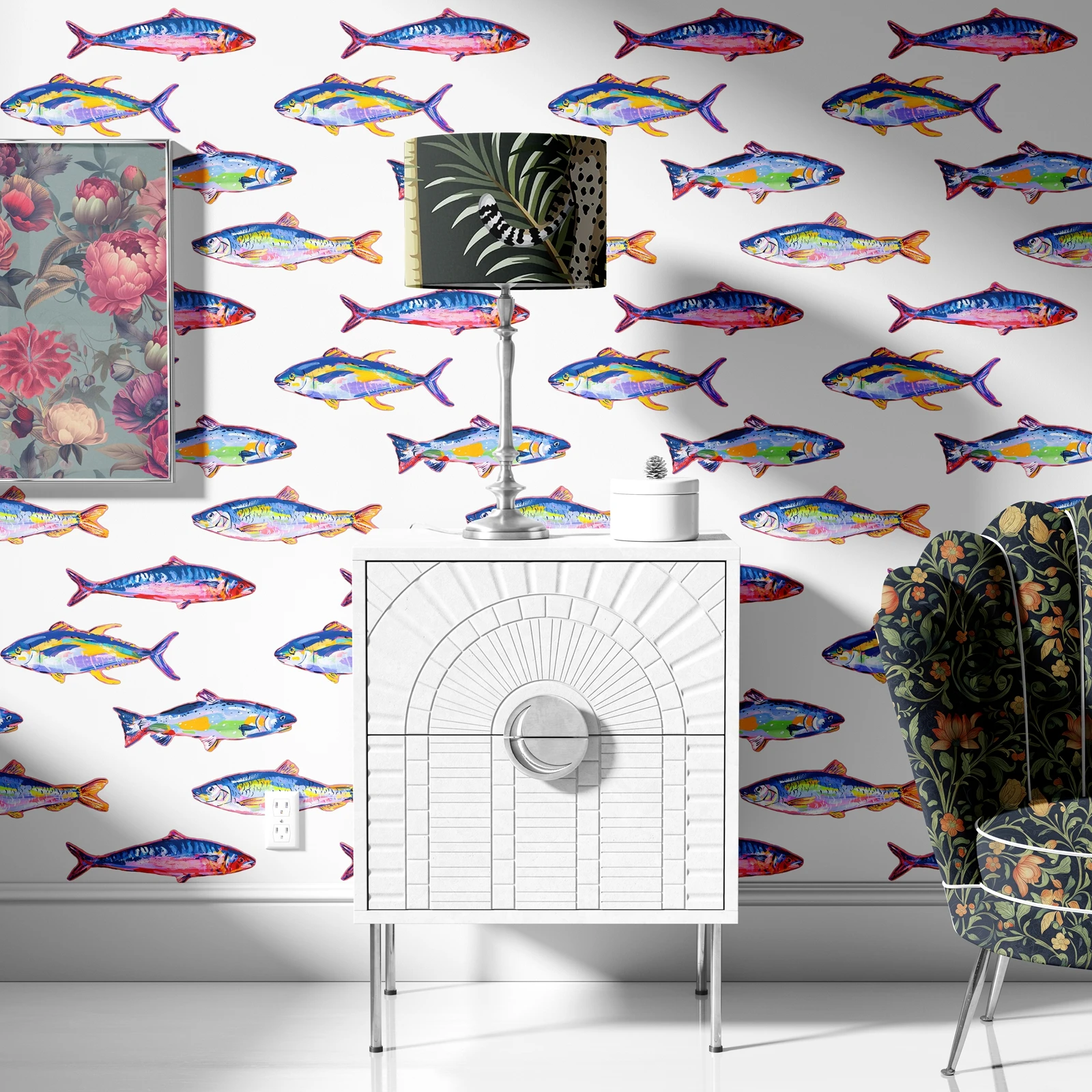 

Яркие рыбные художественные обои, клейкие стены, красочные нетканые обои для детской комнаты, обои для ванной комнаты, отслаивающиеся и наклейки, 50*300