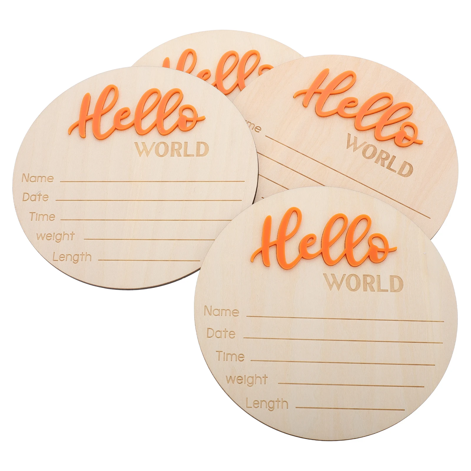 

4Pcs Newborn Announcement Sign Wood Round Baby Birth Name Plaque Unique Design Card For Baby Shower Nursery