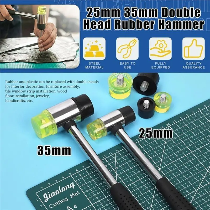 A53Q-Soft Hammer Mallet 25Mm/35Mm Double-Face 2Pcs With 4Pcs Replacement Heads- For Crafts Watch Jewelry& Flooring Kit