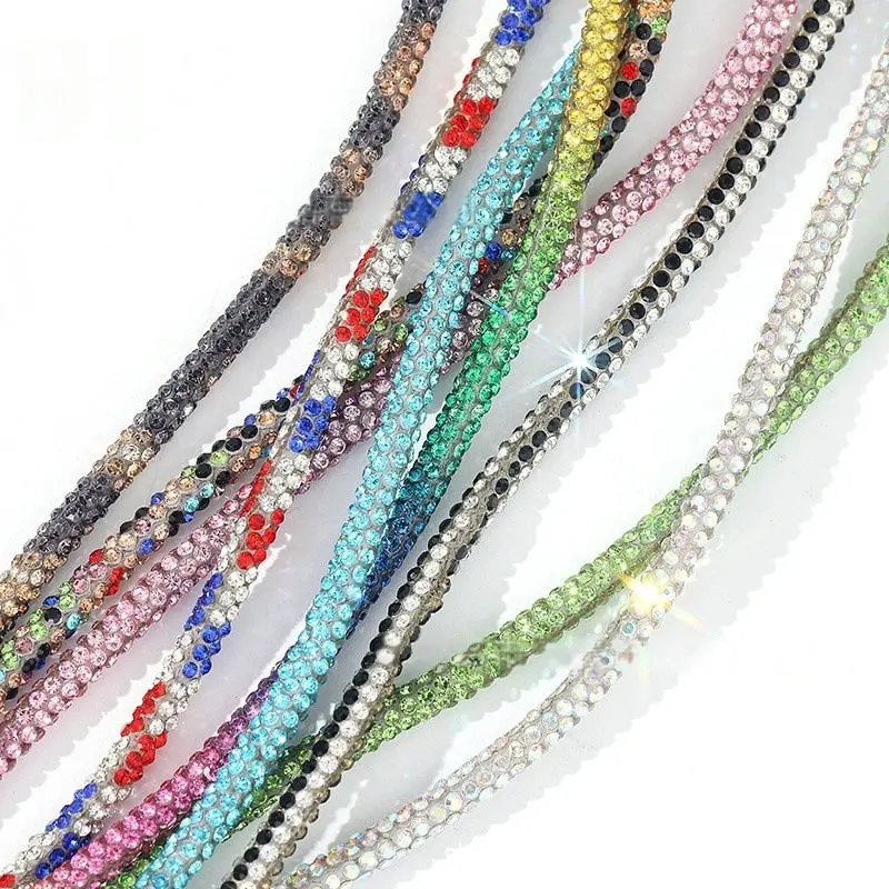1 Meter Rhinestone Glitter Rope 3.5mm Rainbow Rhinestones Tube Rope Shoe Laces Ribbon Glitter Cord for Crafts DIY Jewelry Making