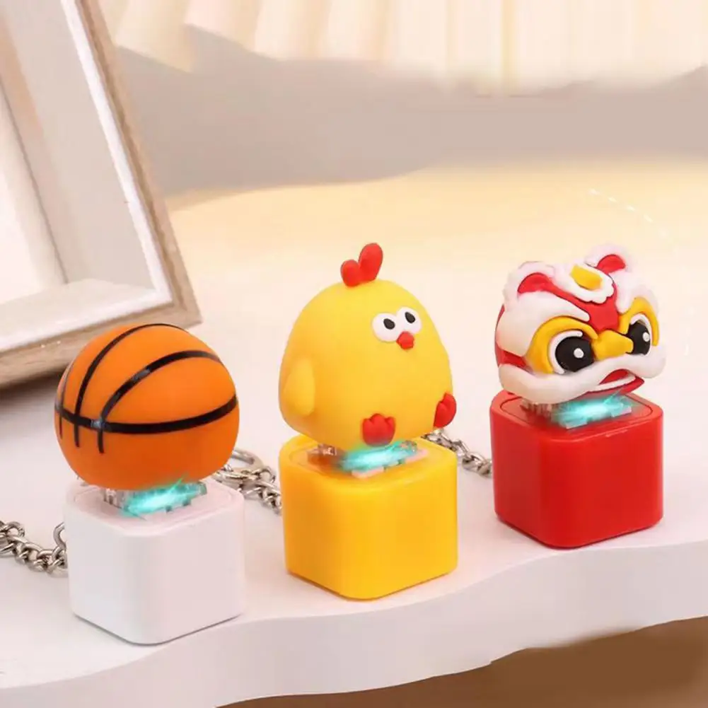 Stress Relief Click Toy Wooden Fish Duck Basketball Lion Keycap Fidget Toy with Sound Light Stress Relief Clicking Toy for Kids