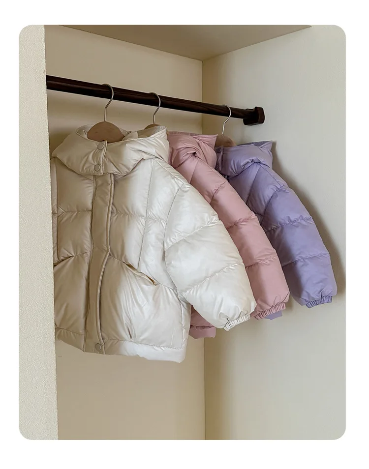WOOFOO 4-10 Years Winter Kids Down Cotton Jackets Autumn Girls Hooded Thick Warm Coat Teenage Solid Outerwear Children Clothing