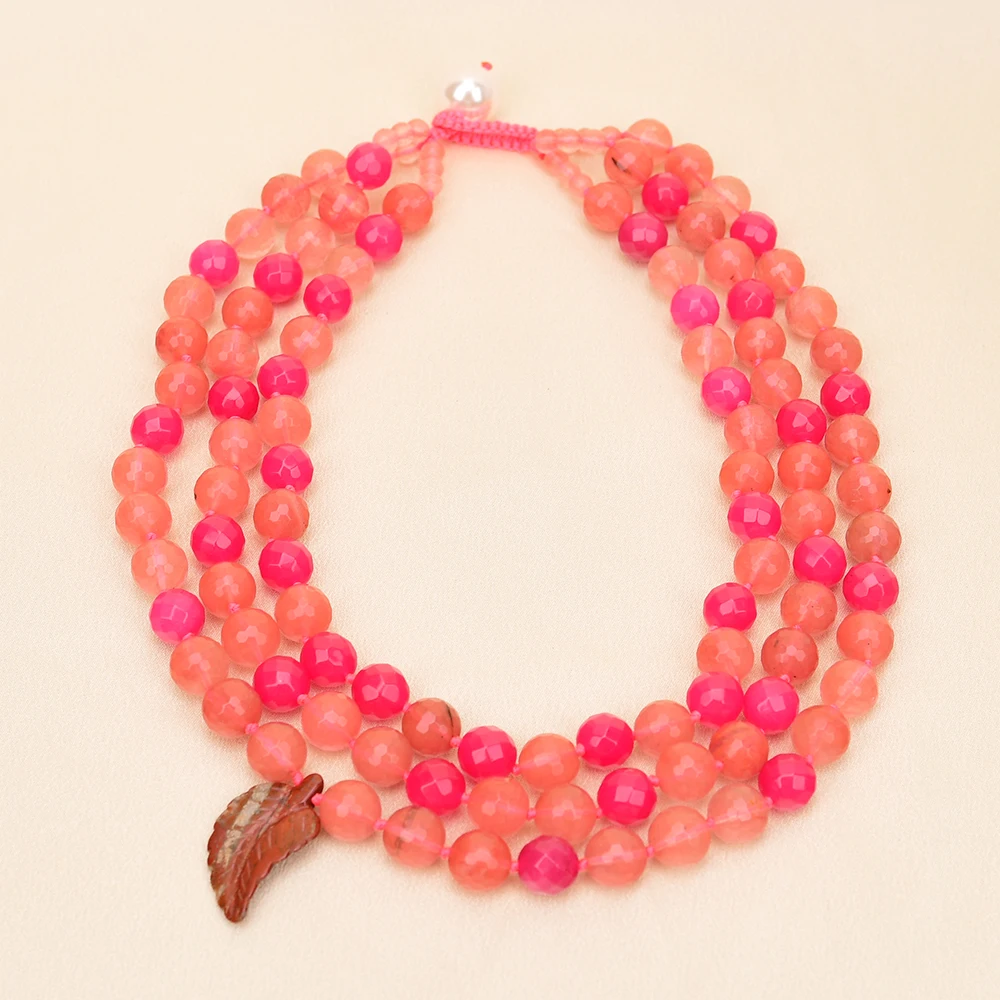 APDGG A87 Handmade 3 Rows Natural Mix Stone Red Quartz Jade Multi Strands Necklace