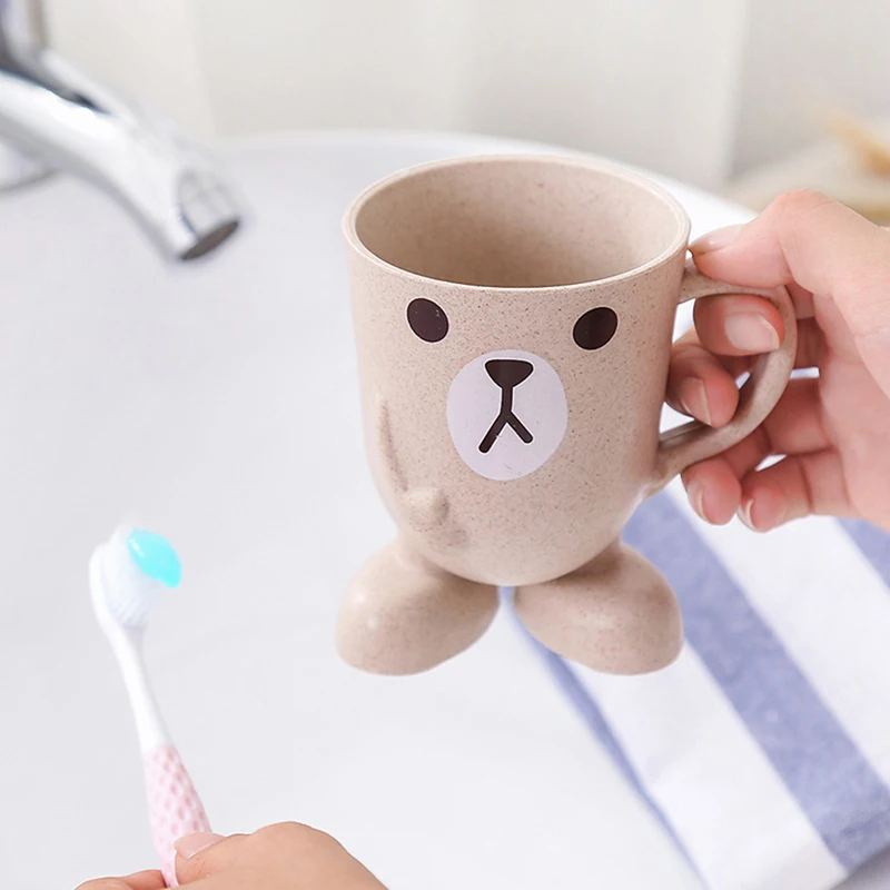 Bathroom Tumbler Mouthwash Cup Wheat Straw Cartoon Animal Toothbrush Cup Portable Toothbrush Holder Bathroom Supplies