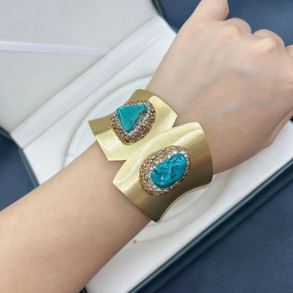 

Комплект ювелирных изделий с бирюзовым камнем и жемчугом для женщин, инкрустированные кристаллами, длинный свитер, цепочка, ожерелье, серьги, браслет, кольца, очаровательные модные новые