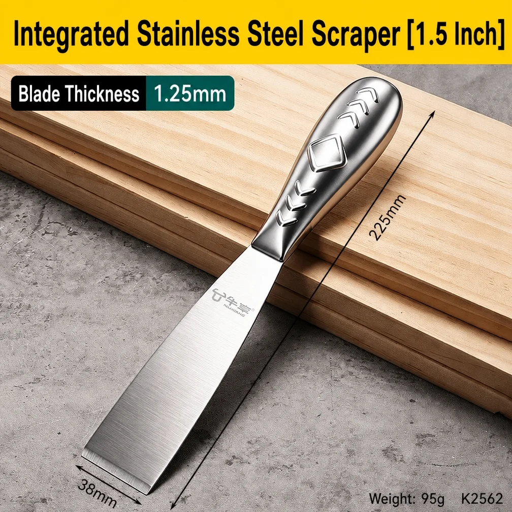 Premium Polished All-Stainless Steel Scraper Tool for Drywall Finishing,Professional Grade Putty Blade for Scraping Paint
