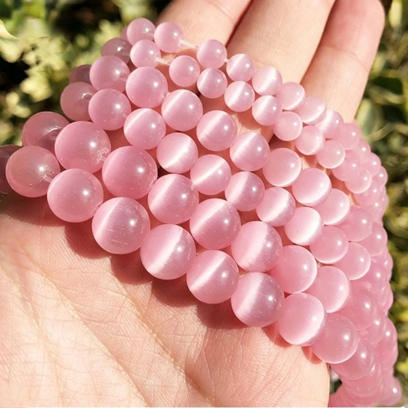 4/6/8/10/12mm rosa Katzenaugenperlen aus Naturstein und Glas, lose Perlen für die Schmuckherstellung, DIY-Armbänder, Zubehör, 15'', Großhandel – Detail 4