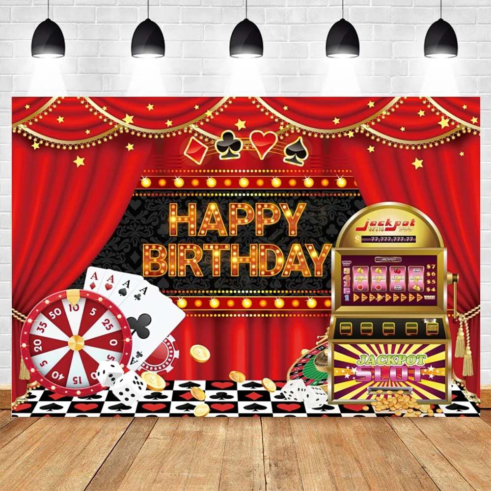 Las Vegas Casino Party Photography Backdrop Playing Card Roulette Red Curtain Birthday Party Decor Background Photo Studio Props