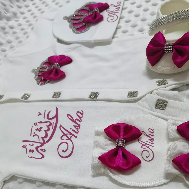 Name Personalized 4pcs Crown Jewelry Welcome Home Romper Baby Clothing Baby Girl Boy Toddler\'s Cotton Outfits Newborn Gift