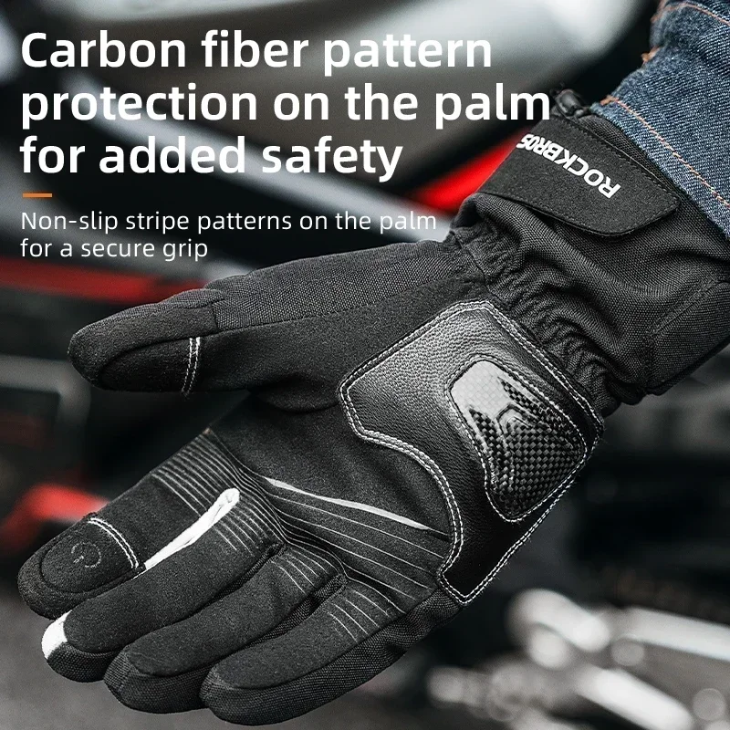 ROCKBROS Winter Gloves PU Leather Non-slip Ski Gloves Motorcycle Hiking Cycling Full Fingers Touch Screen TPU Protection Gloves