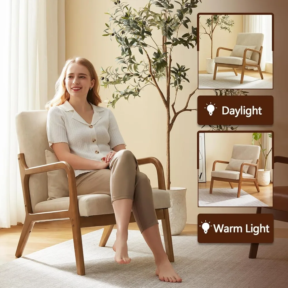 Современный акцентный стул середины века с поясничной подушкой, деревянными ножками, обивкой из искусственной кожи, удобным кресле для отдыха