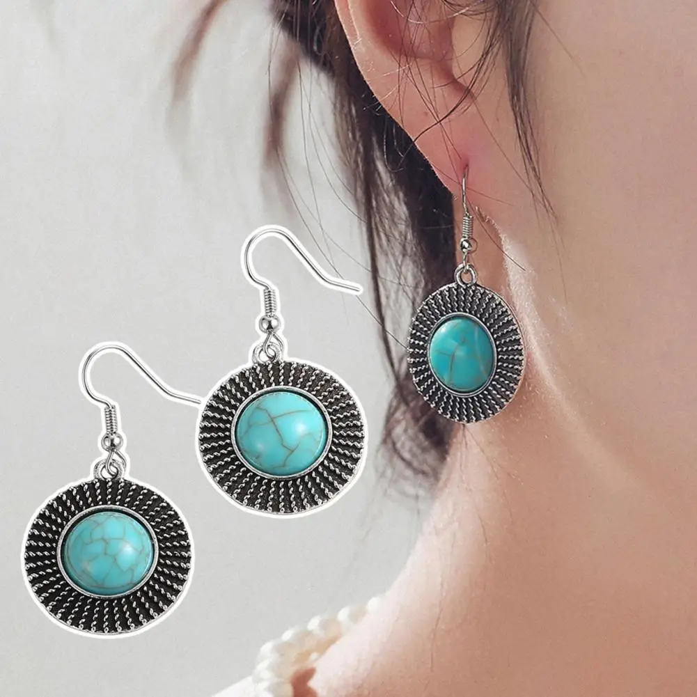 Vintage Round Earrings Faux Turquoise Jewelry Bohemian Style Faux Turquoise Dangle Earrings for Women Retro Round Shape