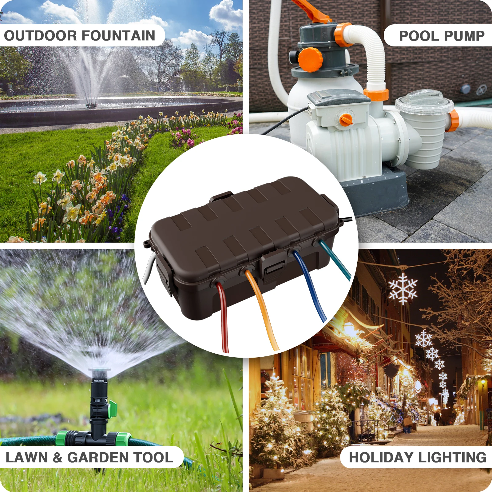 Medium Outdoor Electrical Box IP54 Waterproof Extension Cord Cover Weatherproof Protect Power Outlets Plugs Sockets Garden Timer