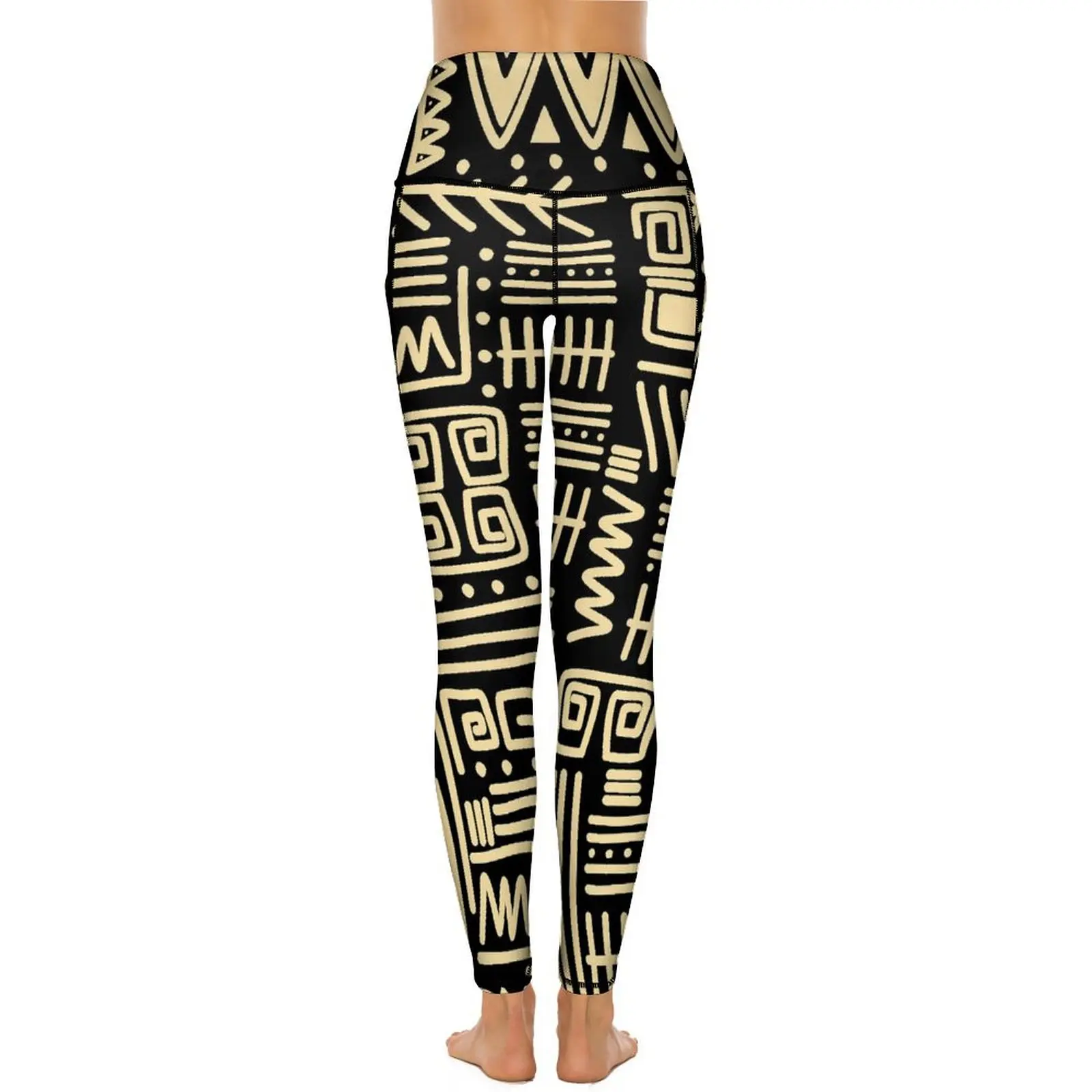 Pantalones de Yoga étnicos de color negro, Leggings con estampado de Graffiti abstracto, cintura alta, medias deportivas de moda, Leggings elásticos para Fitness