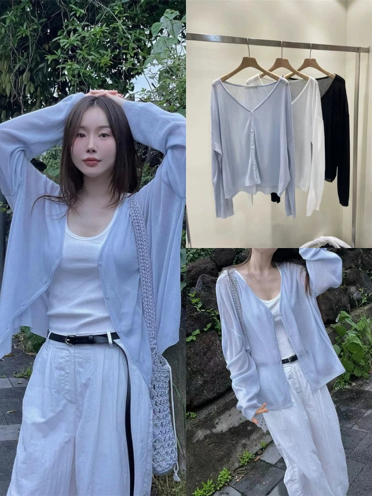 

East Gate Fre Легкий вязаный открытый кардиган женский Lazy Sle Мягкий дышащий солнцезащитный летний тонкий мягкий v-образный вырез L...