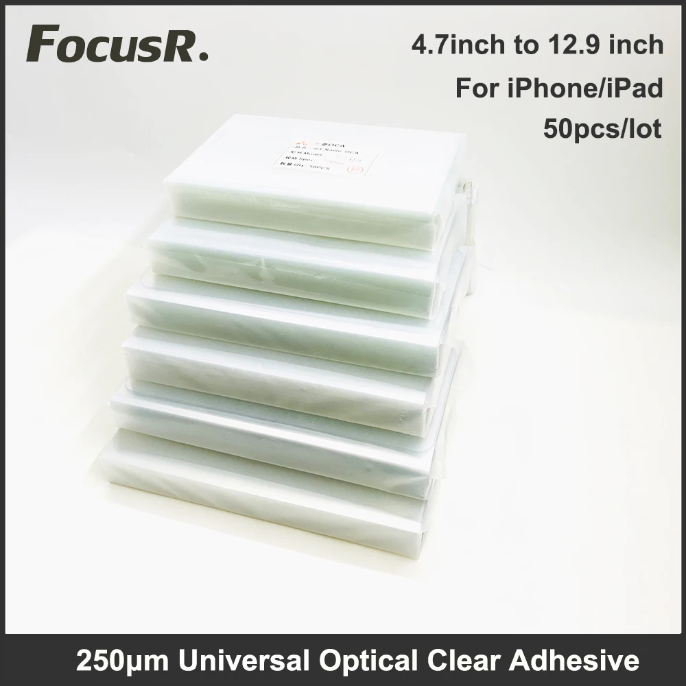 

50PCS 250um Universal OCA Glue Film 6.5 6.8 7 7.9 8 9.7 10.5 11 12.9 inch Optical Clear Adhesive For LCD Screen Glass Laminating