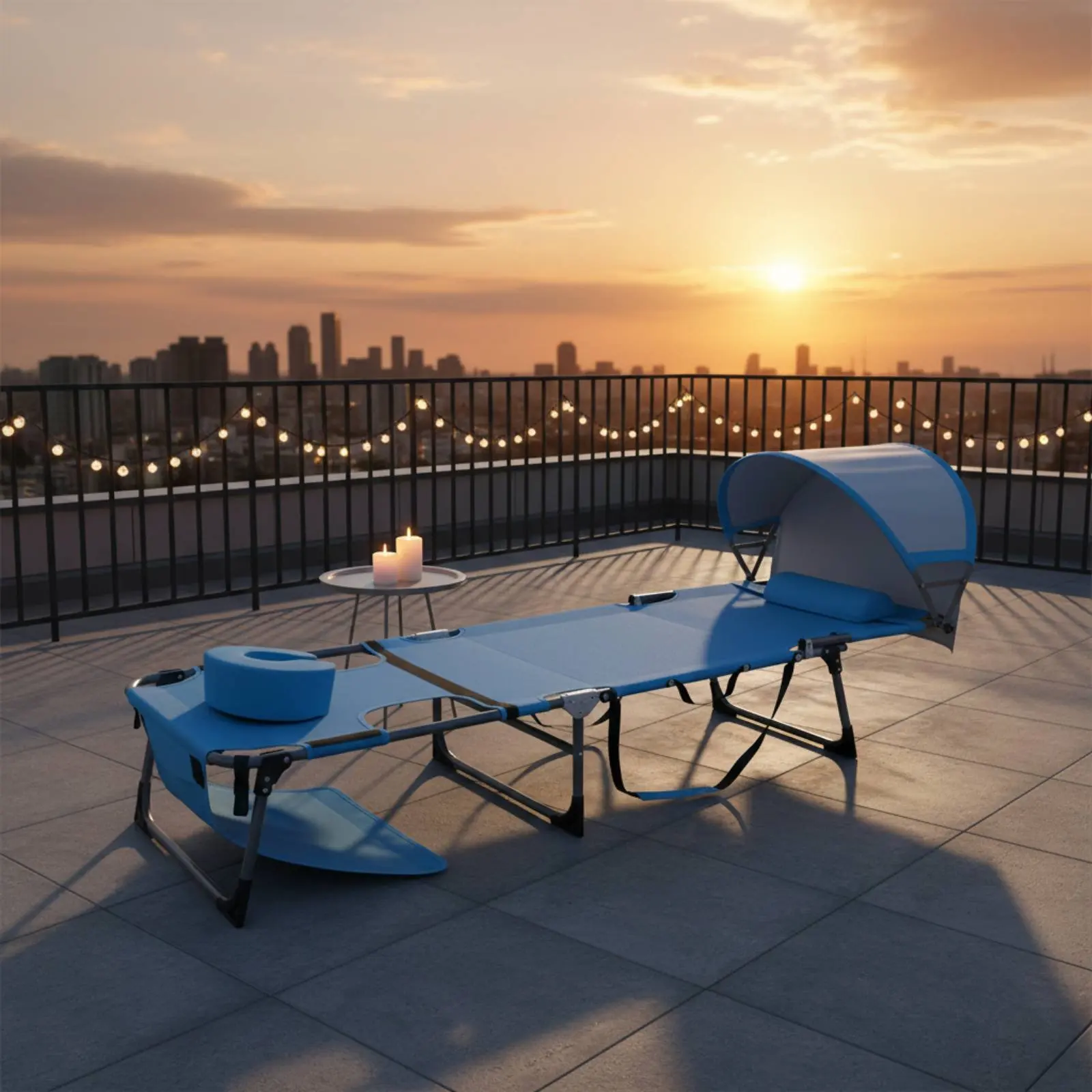

Folding Beach Lounger with Sun Shade Foldable Portable Sunbathing Chair Portable Sunbathing Chaise Ergonomic Design