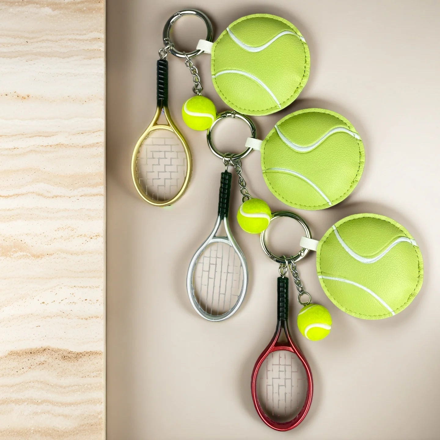 Charming Leather Tennis Keychain Set: Plump Ball & Miniature Racket Bag Charm-PU Leather-Perfect Gift For Tennies/Sports Lovers
