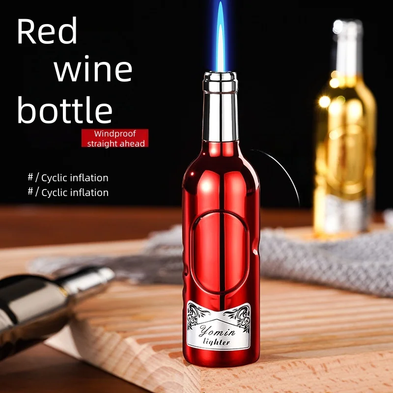

Red Wine Bottle Creative Design Windproof Straight Punch Turbo Gas Lighter Portable Exquisite Mini High Beauty Cigar Lighter