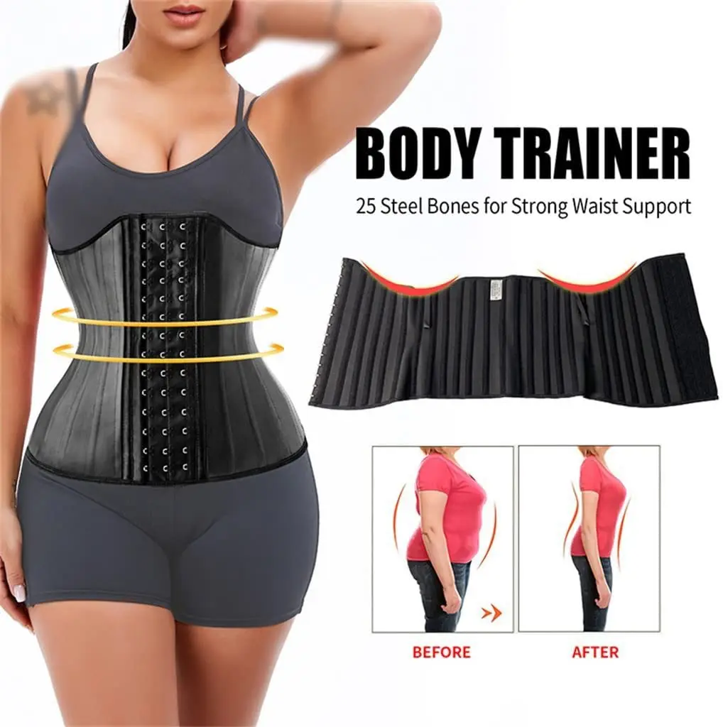 25 Steel Bones Latex Waist Trainer Corset Shapewear Slimming Belly Women Body Shaper Modeling Strap Reductive Girdle