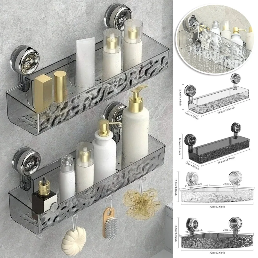 

Light Luxury Style Glacier Pattern Suction Cup Shelf No-Drill Bathroom Suction Storage Box Corrugated Suction Cup Storage Holder
