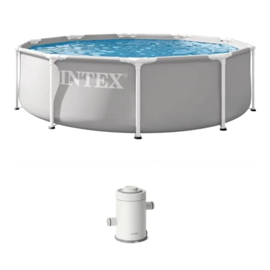 Above ground swimming pool set for backyard use steel frame with blue finish includes filter pump for easy setup and maintenanc