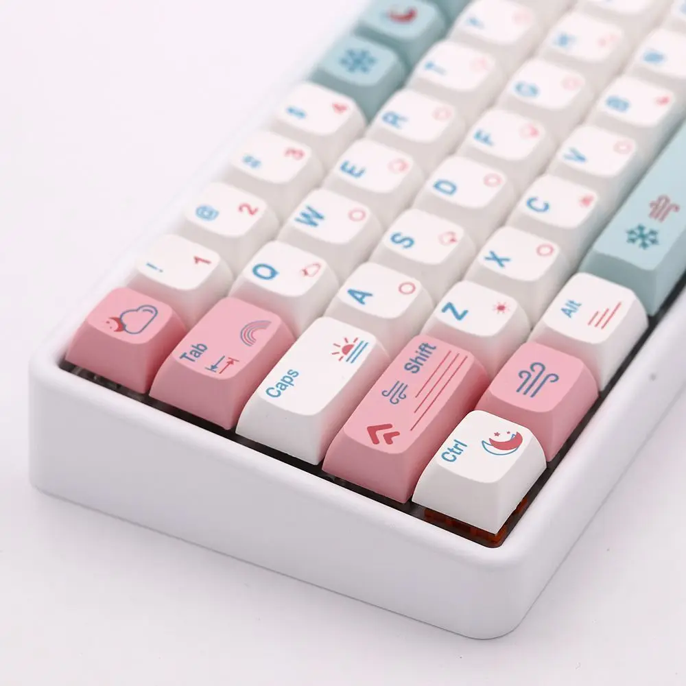 136 Keys Pink Blue Weather Keycaps Cute Kawaii PBT Dye Sub for Mechanical Keyboard Build Cherry Profile Gaming