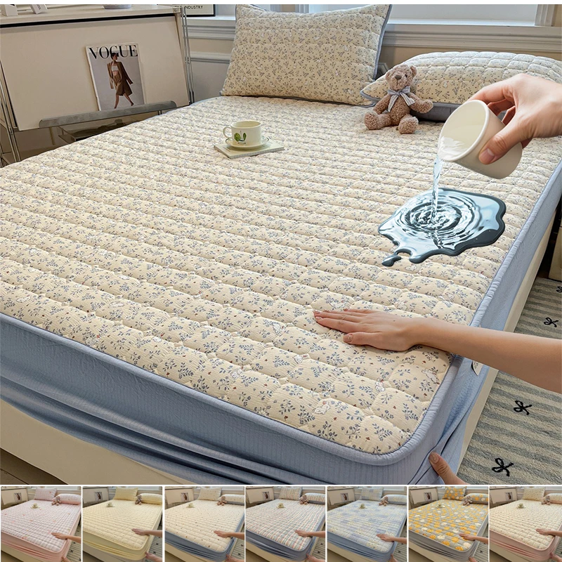 

Newest A-class Printed Cotton Waterproof Throw Mattress Cover Bed Fitted Sheet Mattress Protector Single/Double 180/200cm 방수 삿갓