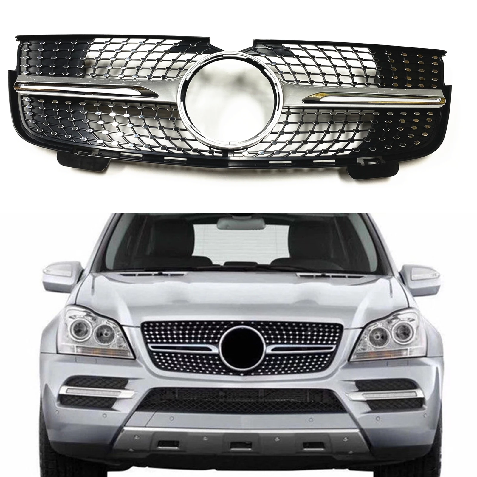 For Mercedes-Benz X164 GL-Class GL320 GL450 2007 2008 2009 Front Grille Silver/Black Upper Bumper Hood Mesh Grid Racing Grill