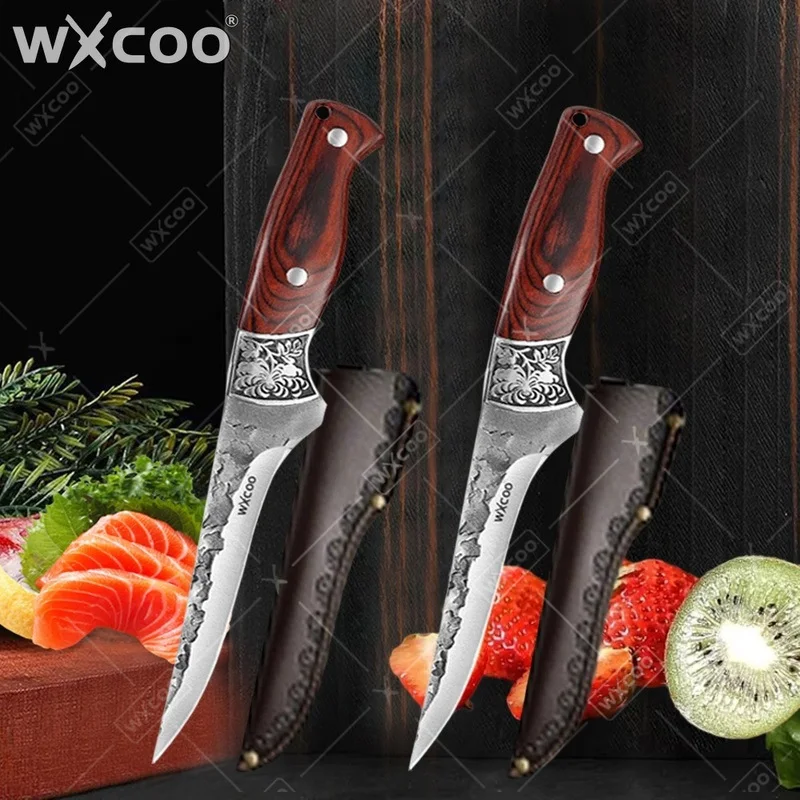 WXCOO Hand-Forged Butcher Cleaver Knife Stainless Steel Utility Knife BBQ Meat Fish Cutting Utility Knife Kitchen Supplies
