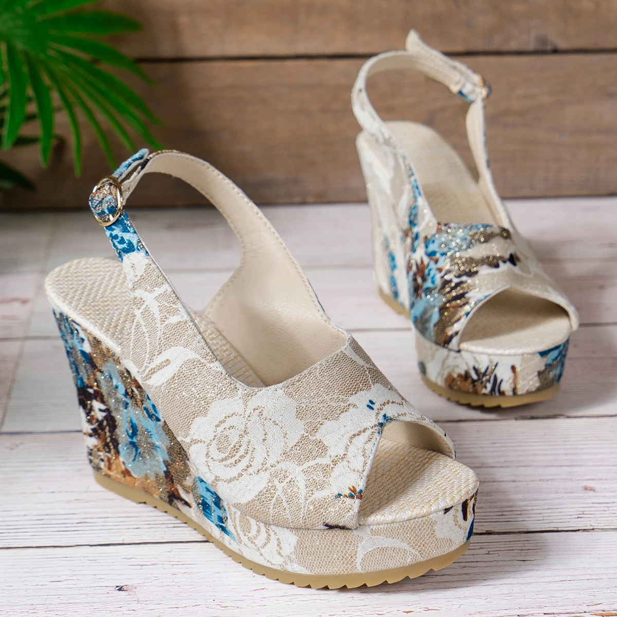 Sommer Strand Boho Blumen Keil Sandalen Frauen Knöchel Plattform Schuhe Frau High Heels Sandal ias Plattform Absätze Zapatos de Mujer