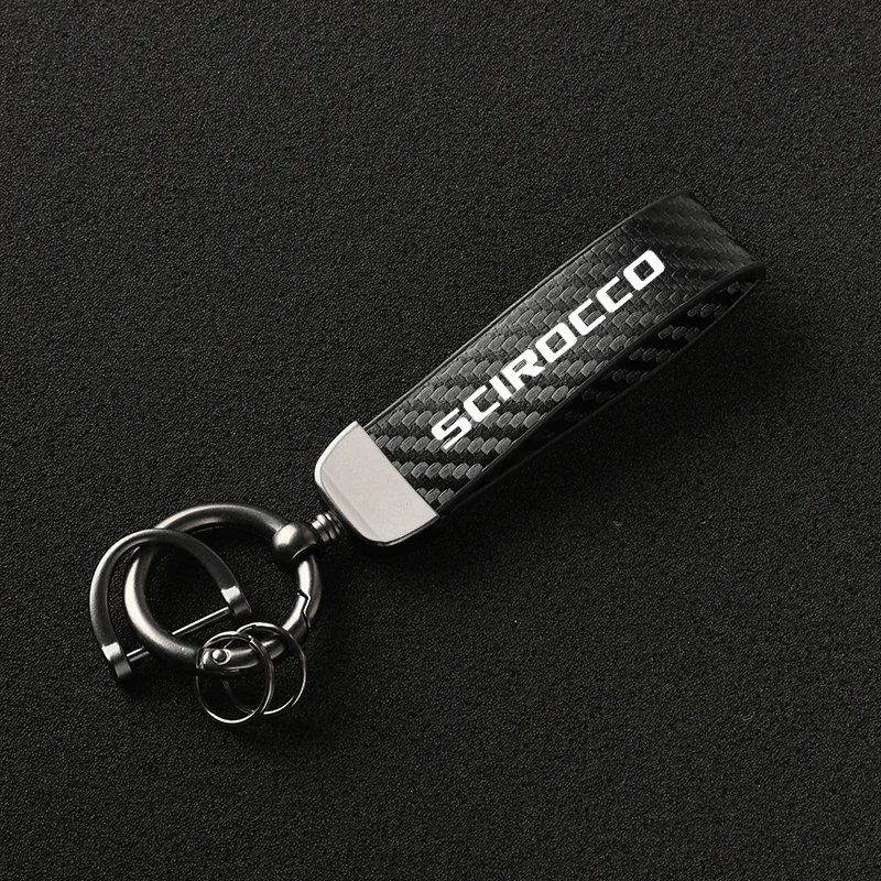 High-Grade Leather Carbon Fible Car KeyChain 360 Degree Rotating Horseshoe Key Rings For SCIROCCO GTI R Auto Accessories