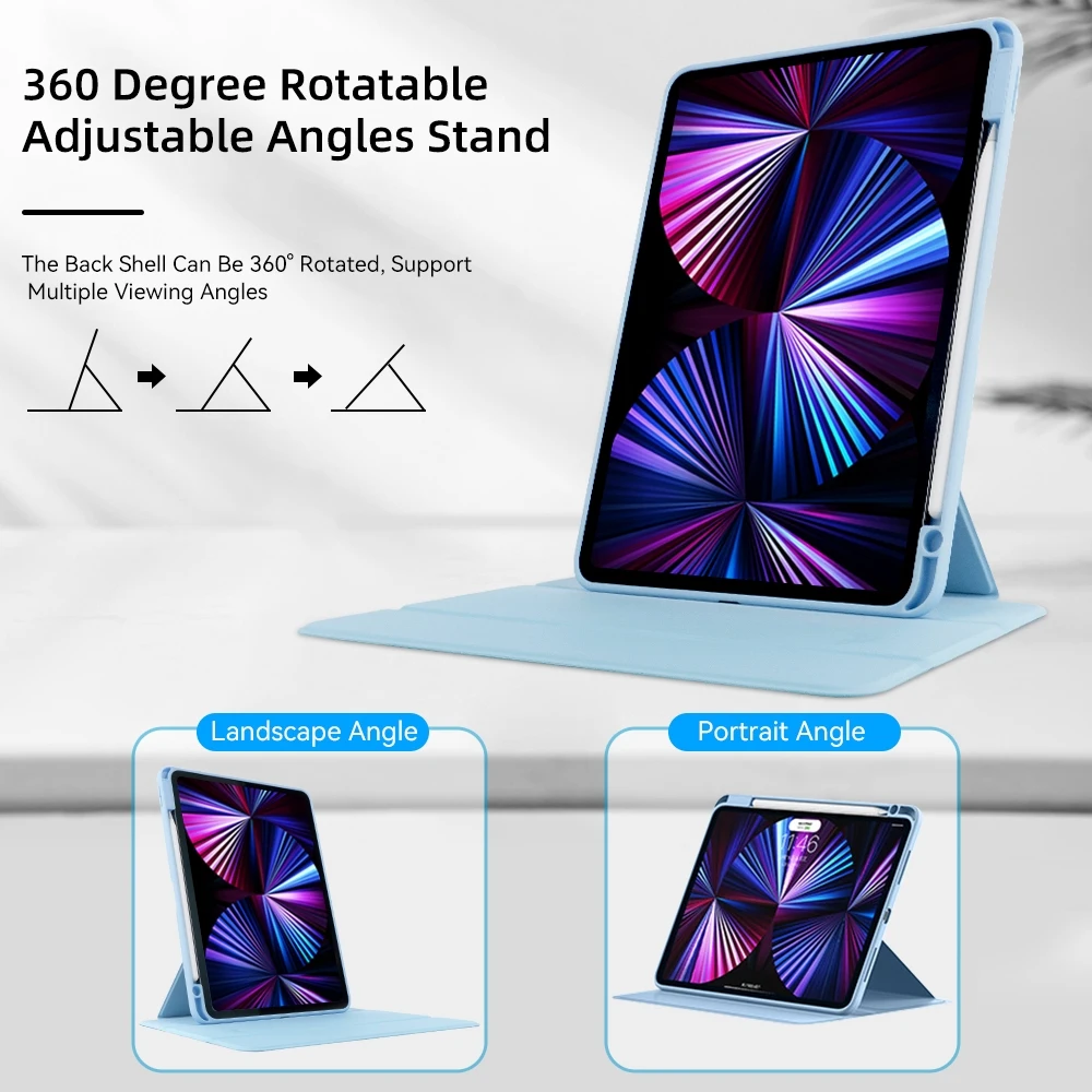 Étui pour iPad avec support, rotation à 360 °, housse de tablette pour 2022, Air 5/4, 10.9, Pro 11, 12.9, Mini 6, 2019, 10.2, 7, 8, 9e génération