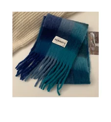 Marshmallow Blue Plaid Scarf For Women Long Vintage Tassel Shawl Warm Soft Thickened Scarf Women's Scarf Rainbow Large Shawl