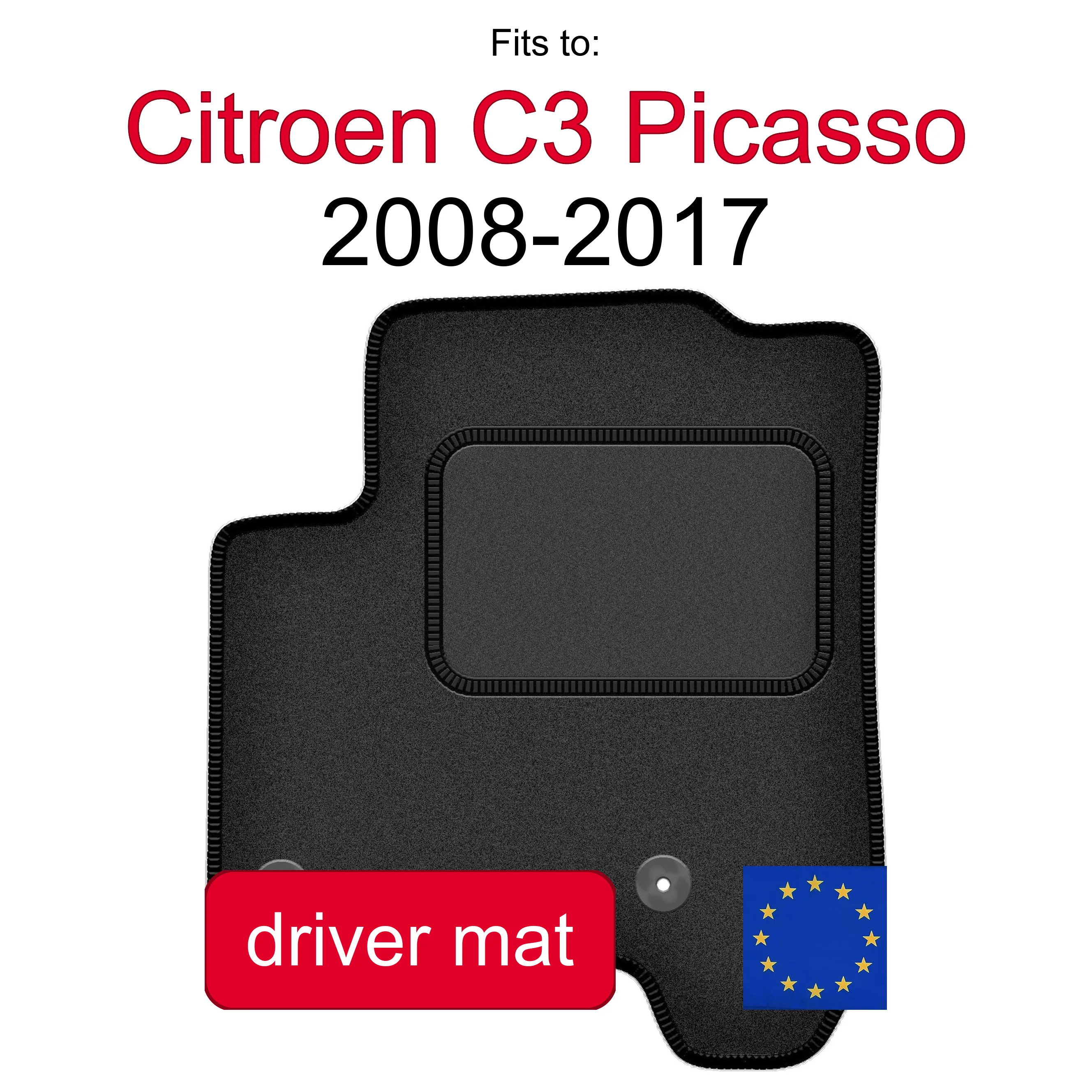 Velour tapijt voor bestuurderszijde voor Citroen C3 Picasso minivan (2008-2017) - Grafietkleur (1 stuk)