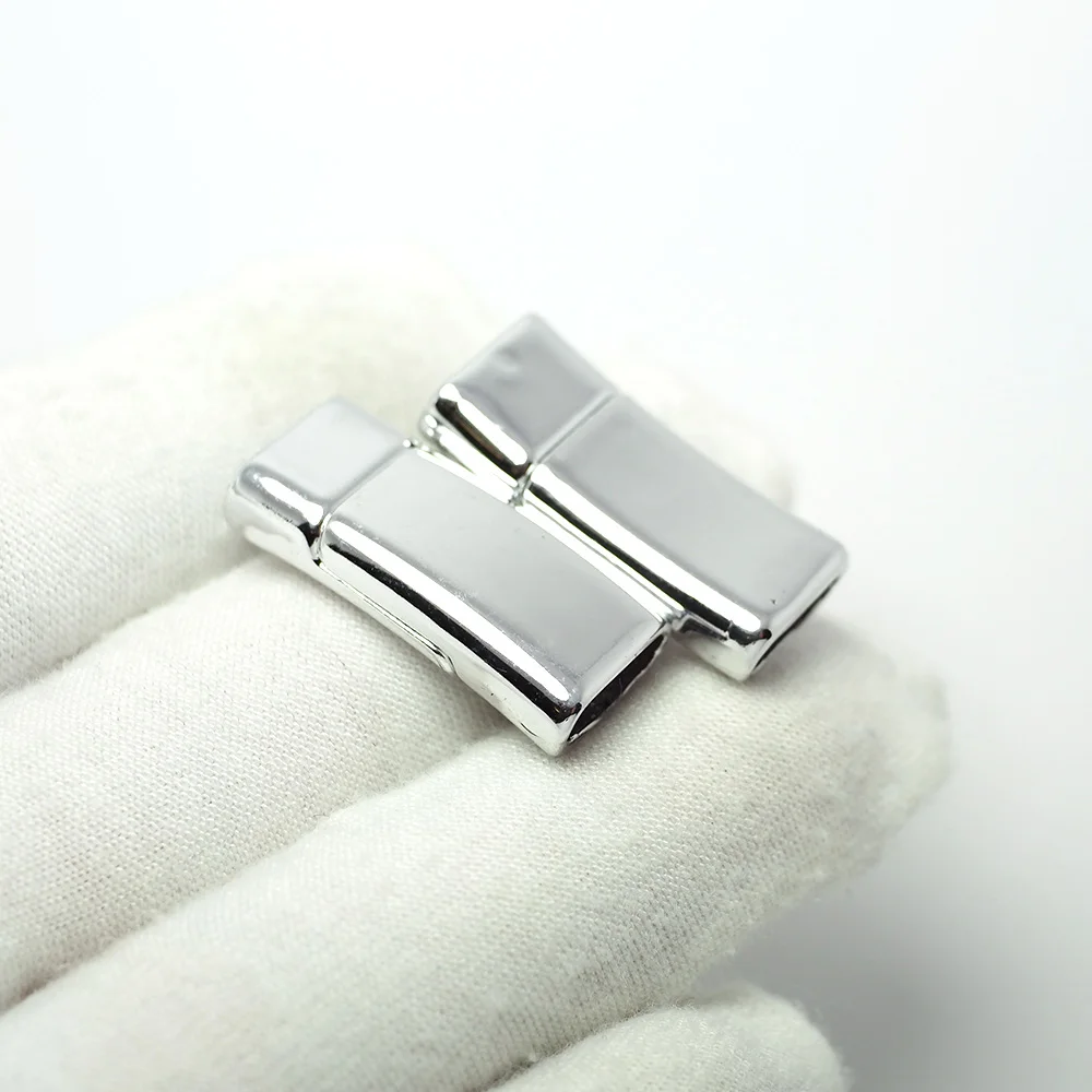 Juego de 3 cierres magnéticos de apertura para pulsera plana de cuero, cordón de cuero, Plata lisa, 26x12x5,7mm, 10x3mm