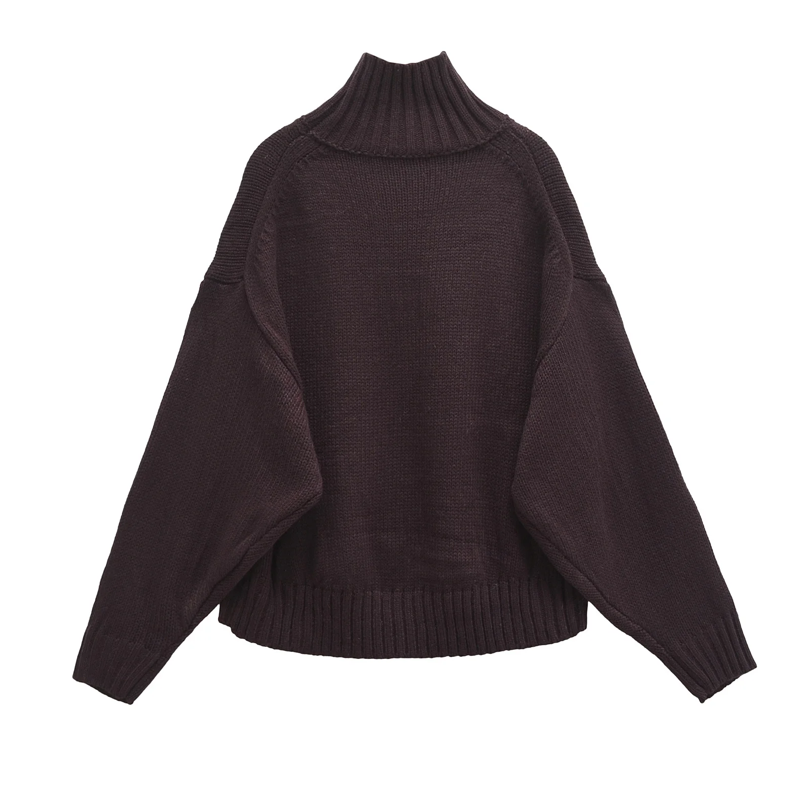 JNLEAOG Autunno New Faion Casual Lungo Sve Camere Maglione Marrone Profondo Collo Alto da Donna Street Sle Fibra di Poliestere