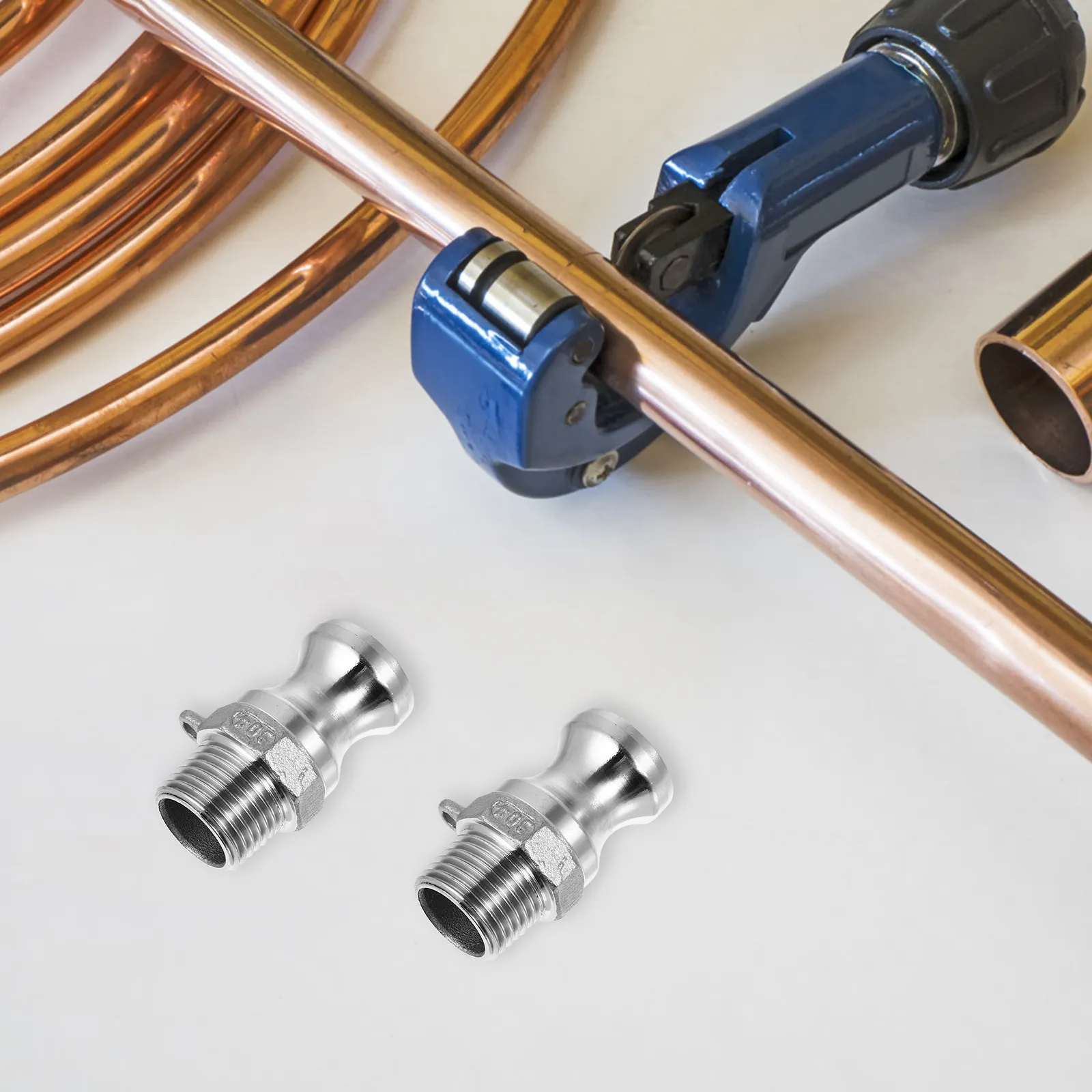 2Pcs Stainless Steel Type F Camlock Adapter Straight Body Hose Connector with Male Groove and Female Npt Ends for Commercial