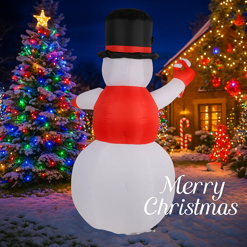 5.91FT Opblaasbare Speelgoedhoed Sneeuwpop Snoepgoed met LED Verlichte Kerstmis voor Tuin Gazon Feestdecoratie Kerst Thuis Leveringen Ornament Gift