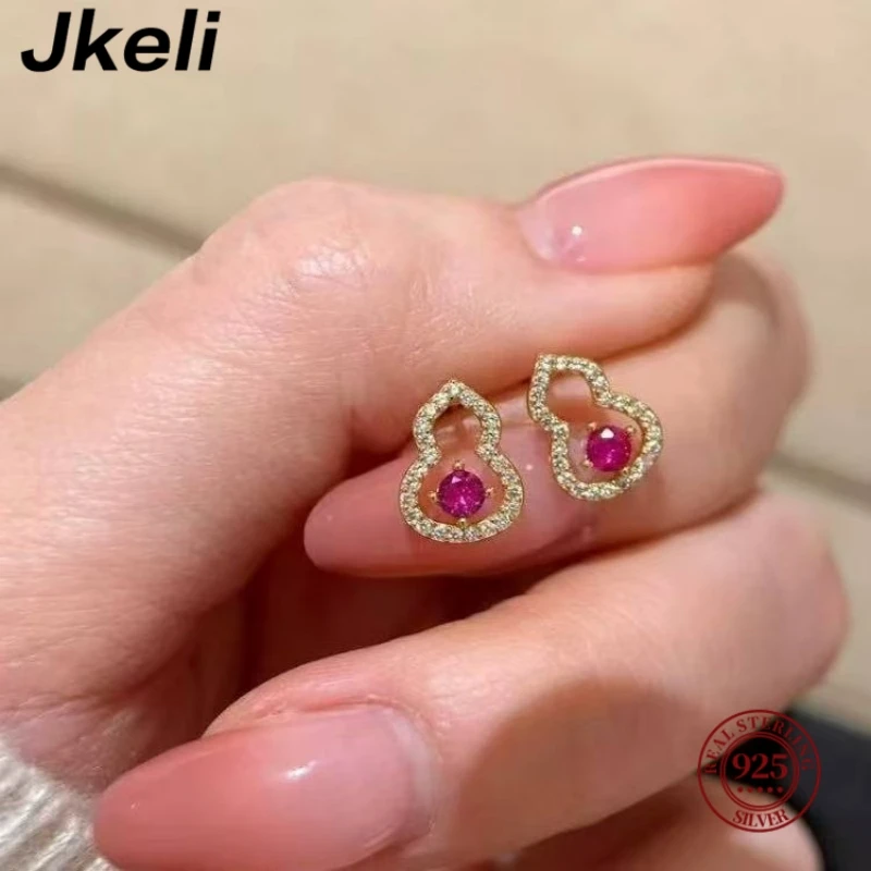 

Jkeli S925 Sterling Silver Gold Plated Chinese Style Luxury Seed-Embedded Gourd Earrings for Women Unique Design Sensation