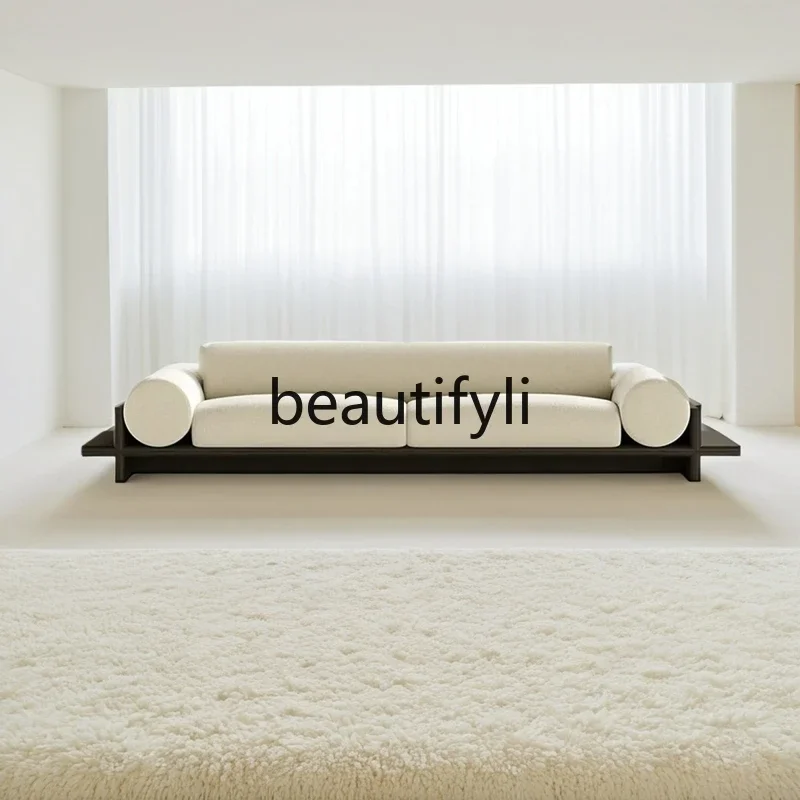 G80 New Chinese-style solid wood straight-row fabric sofa B & B living room designer three-person sofa