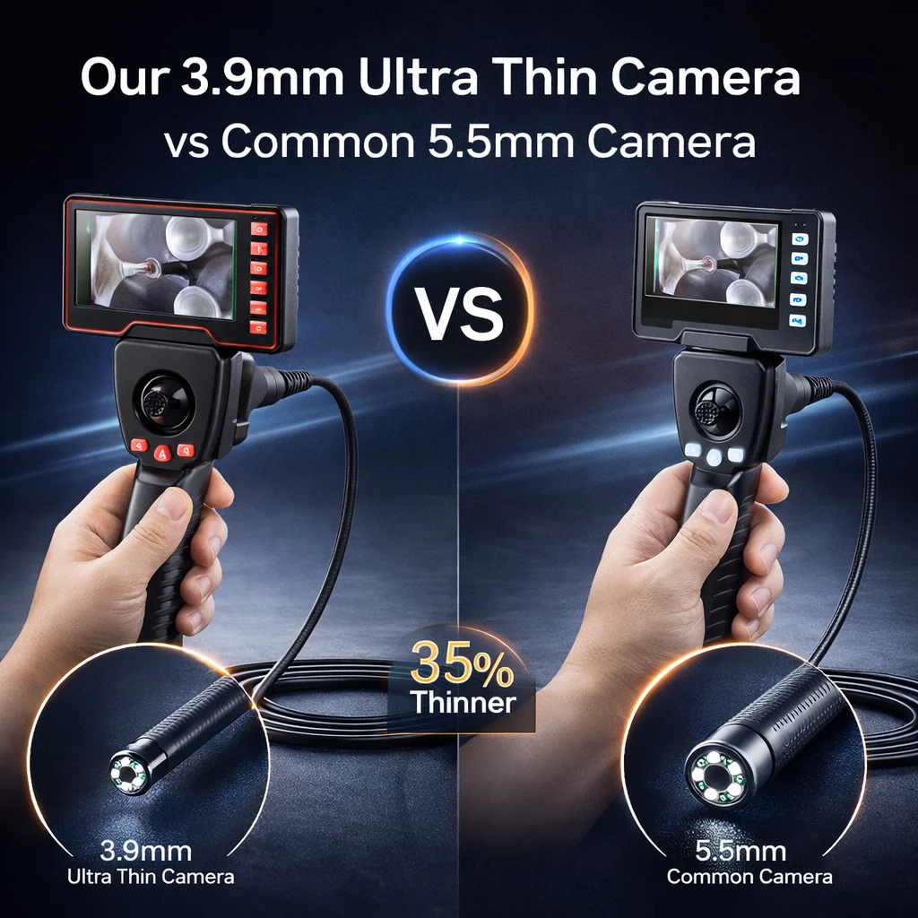 3.9mm/6.0mm Industrial Endoscope 4Way 360° Steering With 5'' IPS Screen And 32G Memory Card 1080P HD for Car Sewer Inspection