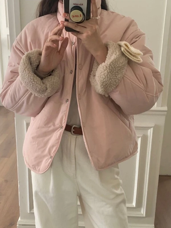 

Шикарный антивозрастной хлопковый джет, женский осенне-зимний двусторонний костюм на одной пуговице, верхняя одежда с меховой вставкой из ягненка