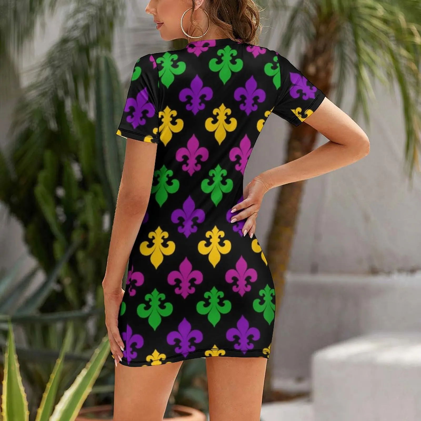 Mardi Gras Fleur de Lis Short Sleeved Dress wedding guest dress 2025 Women's dresses prom dresses Dress